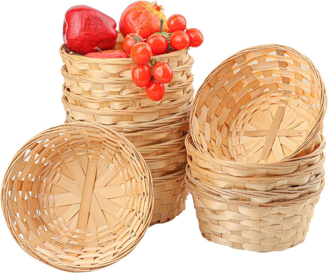15 Pack 8 Inch Bamboo Woven Basket, Round Bamboo Woven Fruit Baskets for Kitchen, Restaurant, and Holiday Decor