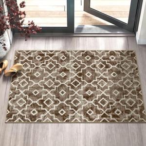 Wonnitar Moroccan Indoor Front Door Mat,32''x48'' Entrance Doormat Entry Rug, Washable Absorbent Non-Slip Dirt Resist Rug, Low-Profile Floor Carpet for Bathroom Entryway (Light Brown,32''x48'')