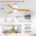 Ceiling Fans with Lights 52 Inch Flush Mount, Wood Blade, LED Dimmable DC Reversible Modern Ceiling Fan with Remote Control for Bedrooms, Living Rooms, Patio, White