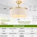 Boho Fandelier Caged Ceiling Fan with Light, Gold Rattan Chandelier Fan with Remote Control, 6 Speeds, Timer, Adjustable Height, Enclosed Design for Bedroom, Nursery, Foyer, Kitchen, Living Room
