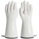 Oven Gloves Liquid Silicone Gloves Food Grade Heat Resistant Mitts with Fingers, for Cooking Baking Grilling Waterproof, with Nylon Liner, White, Large