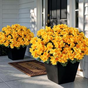 Juxdp 16 Bundles Artificial Camellia for Front Door Outside - Faux UV Resistant Real Looking Camellia Flowers Fake Silk Bouquets Plants for Garden Window Farmhouse Home Spring Summer Decor (Yellow)