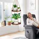 2 Tier Macrame Plant Hanger | Plant Hanger Indoor, Hanging Planter | Hanging Planter Shelf (Jute) (Large, 12" Shelf)