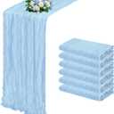6 Pack Baby Blue Cheesecloth Table Runner 17x108 Inch Semi Sheer Boho Gauze Cheese Cloth Fabric Table Runners, for Wedding Party Baby Shower Birthday Home Decor Garden Farmhouse
