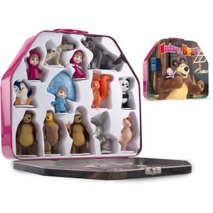 LUPPA Masha and The Bear Toys Playset: 13 Figures with Tin Box of The Bears House I Masha and The Bear I Figures and Dolls of TV Programs I Toys for Girls (12)