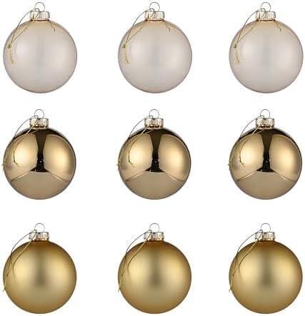 AOMOONOA Gold Glass Christmas Ball Ornaments, 3.15" Christmas Hanging Ornament for Xmas Tree Set of 8with 2Different Finishes, Glass Xmas Baubles for Holiday Party Decorations Gift