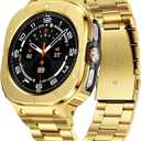 SUPLINK Stainless Steel Case and Band Compatible with Samsung Galaxy Watch Ultra Bands 47mm, Rugged Protective Case Bumper Metal Bands for Samsung Ultra Watch Band Men, Gold