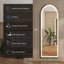 DUMOS Arched Full Length Mirror with Light - 20"×63" LED Floor Standing Mirror with 3 Color Lights & Wall Mounted for Bedroom, Dressing Room, Living Room, Bathroom