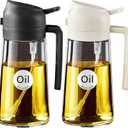 YARRAMATE 2Pcs 16oz/470ml 2 in 1 Oil Sprayer for Cooking with Stickers, Food-grade Glass Oil Spray Bottle, Oil Dispenser and Oil Sprayer for Kitchen, Salad, Frying, BBQ (White &Black)