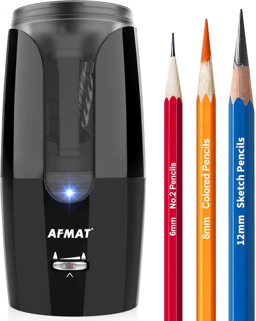AFMAT Rechargeable Long Point Pencil Sharpener for Artist, Fast Sharpen & Auto Stop, 8-17mm Long Point, Electric Artist Pencil Sharpener for 6-12mm Charcoal/Drawing/Sketching/Colored Pencils PS29 (Black)