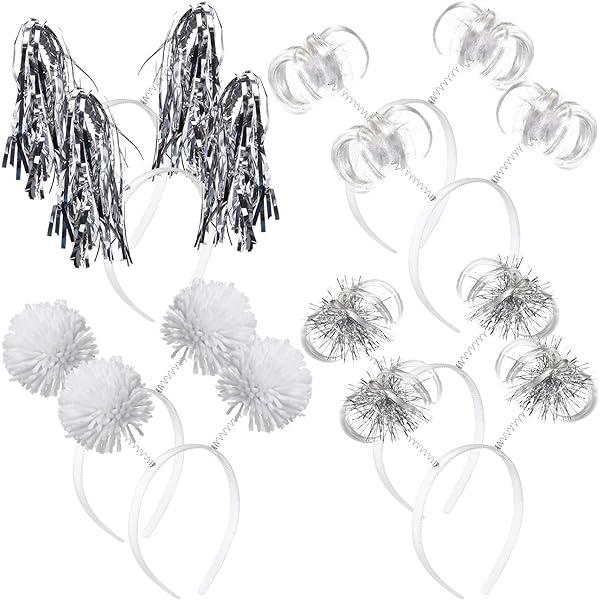 Censen 12 Pcs Pom Pom Party Headbands Tinsel Wrapped Ponytails Headbopper Headwear for Birthday Holiday