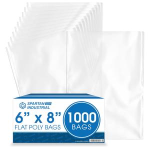 Spartan Industrial - 6" X 8" Open-End Flat Poly Bags (1000 Count) 1.1 Mil Clear Bags for Packaging Medical, Beauty, Craft Supplies (Do Not Have Seal and Do Not Have Prints)