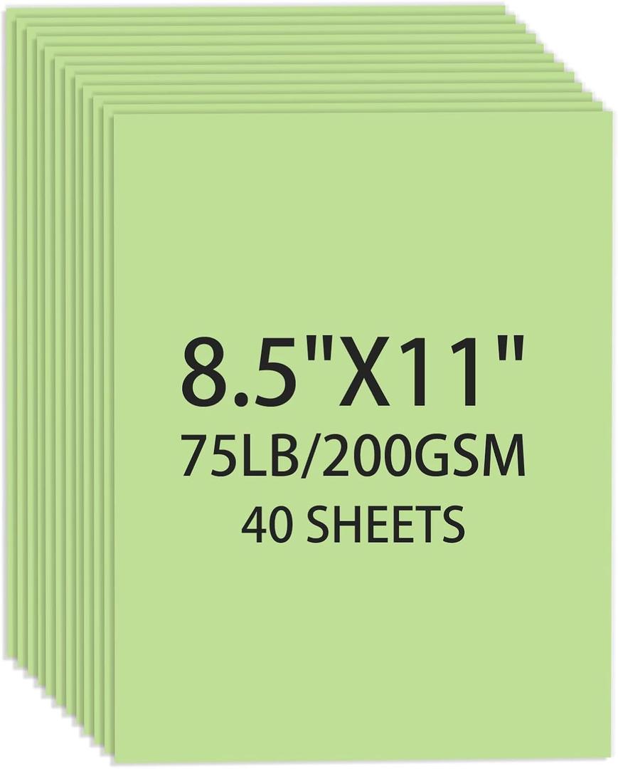 Cardstock 8.5 X 11, 40 Sheets Light Green Card Stock, 75lb/ 200gsm Pale Green Copy and Printer Paper For Art, Drawing, Invitations, DIY Cards, Watercolor, Craft, Construction, School & Office Supplie