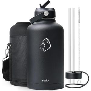 BUZIO Vacuum Insulated Stainless Steel Water Bottle 64oz (Cold for 48 Hrs/Hot for 24 Hrs) BPA Free Double Wall Travel Mug/Flask for Outdoor Sports Hiking, Cycling, Camping, Running (Black)