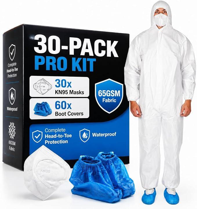 Disposable Hazmat Suit with Mask & Booties - Waterproof Coveralls for Men Women, Full Body Protection Tyvek Suit, 2XL