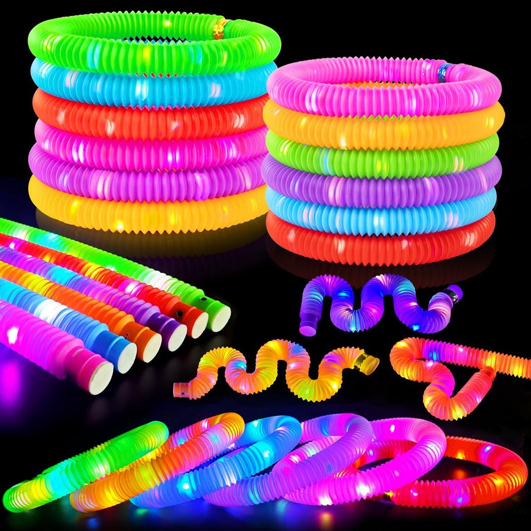 Glow Sticks Party Favors for Kids 12 PCS,Glow in Dark Party Supplies for Toddlers,Light Up Neon Necklace Bracelet Accessories Decorations for Boys Girls,Fun for 4th of July Birthday Dance Camp Care
