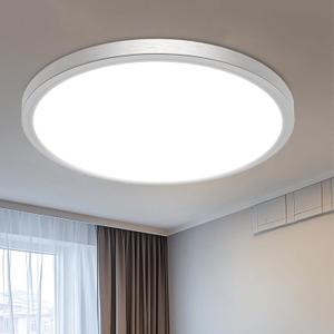 libtit 16 inch Flush Mount LED Ceiling Light Fixture, 3000K 4000K 6500K Adjustable, 36W 3200lm Brushed Nickel Satin Round Ceiling Lamp for Bathroom Shower Hallway Kitchen