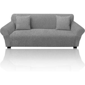 Sofa Slipcover with 2 Pillow Cover for 3 Cushion Couch, Non Slip Furniture Protector with Elastic Bottom, Washable Sofa Cover for Kids, Pets (Sofa, Light Gray)
