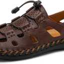 Mens Casual Closed Toe Leather Sandals Outdoor Fisherman Adjustable Sport Summer Shoes, 7.5, Dark Brown