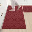 COSY HOMEER Soft Kitchen Rugs [2 PCS] for in Front of Sink Super Absorbent Kitchen Floor Mats and Mats 20x30 Inch/20X48 Non-Skid Kitchen Mat Standing Mat Washable, Polyester, Red