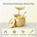 Ghee Container with Lid and Spoon, 25 fl oz (750 ml) Ceramic Ghee Pot, Oil Storage Container with Double Handles, Dishwasher Safe & Multipurpose