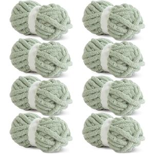 HOMBYS Sage Green Chunky Chenille Yarn for Crocheting, Bulky Thick Fluffy Yarn for Knitting,Super Bulky Chunky Yarn for Hand Knitting Blanket, Soft Plush, 8 Jumbo Pack (27 yds,8 oz Each Skein)