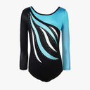 Girls Long Sleeve Shiny Waves Metallic Athletic Dance Gymnastics Leotard Outfit, Size 14A