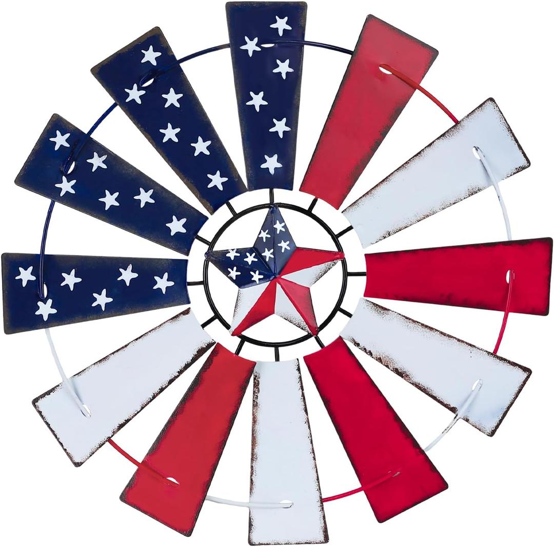 YEAHOME 4th of July Decorations Outdoor, 13.5" Blue Red White Windmill Wall Art for Fourth of July Decor, Stars and Stripes Patriotic Memorial Day Decorations