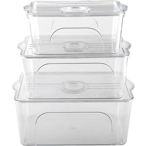Food Storage Containers with Lids - Clear Plastic Stackable Storage Bins with Date Recorder for Fridge, Freezer, Kitchen Cabinet, Pantry Organization (Set of 3)