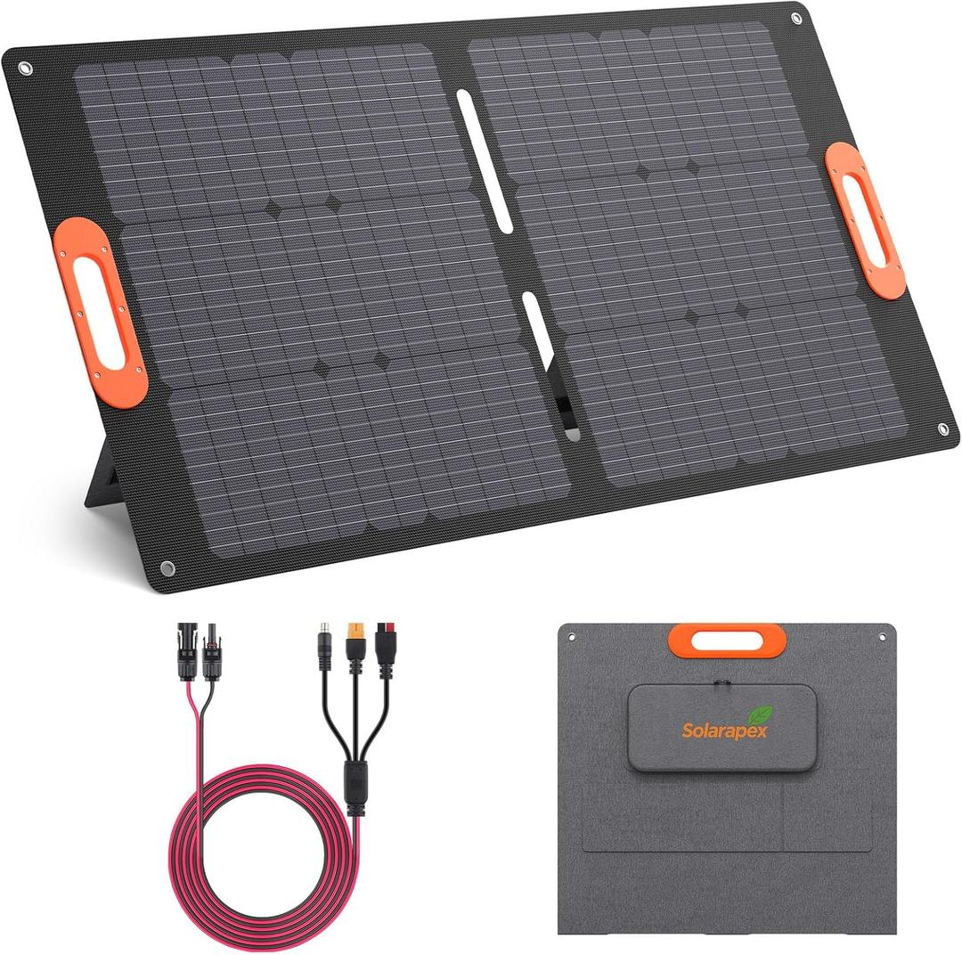Solarapex 100W Portable Solar Panel, IP67 Waterproof ETFE One-Piece Lamination, 23.5% Efficiency Foldable Charger, USB/Type-C/MC4/XT60/DC8020/Anderson Output for Power Station Camping RV