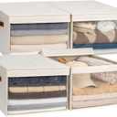 StorageWorks Storage Bins with Lid and Clear Window, Fabric Storage Boxes with Lids, Stackable Basket for Shelves, Closet Organizer and Storage Bins, Beige, Jumbo, 4-Pack