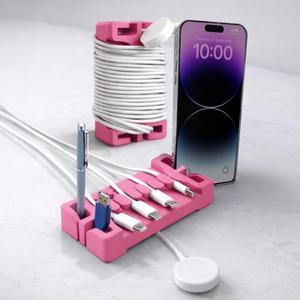 DeskBrick  Patented Non-Slip Steel-Weighted Desk Organizer & Cable Management Gadget, Versatile Cord, Phone & Accessory Holder for Office, Home & Desktop  Best Gift for Men. Pink (1 Pack)