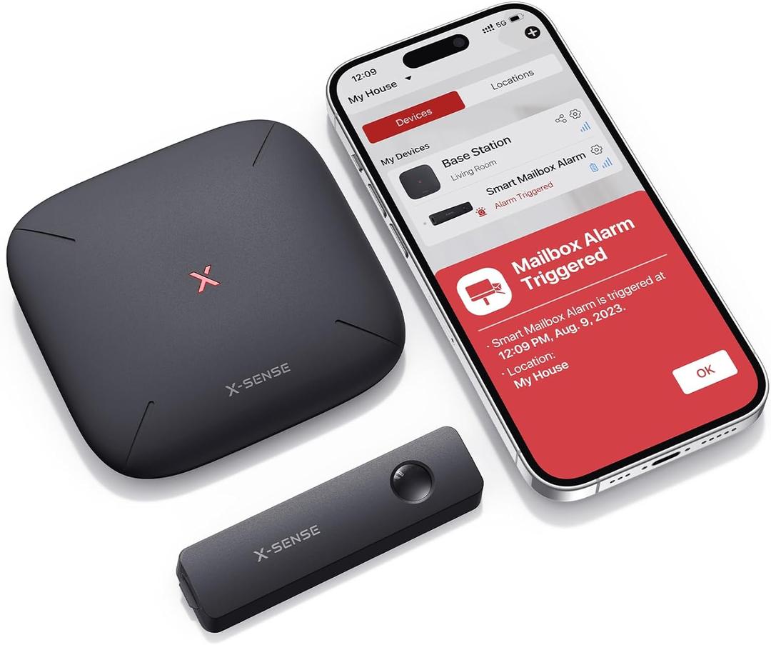 X-Sense Smart Mailbox Alarm, Wireless Long Range Mailbox Alert, Mailbox Sensor with SBS50 Base Station for Delivered Mail, SMA11