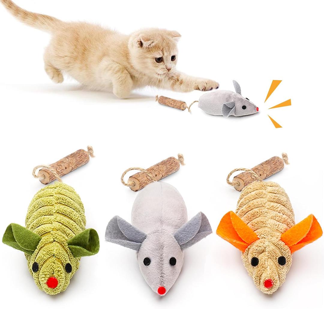 Potaroma Cat Toys: 3pcs Squeak Mice Interactive Catnip Silvervine Animals for Indoor Kittens  Dental Matatabi Cat Nip & Chew Exercise Toy for All Breeds & Species