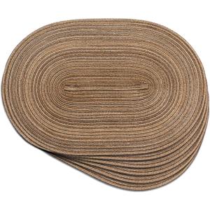 Noctiflorous Oval Braided Placemats Set of 6 Woven 12x18 Inch Non Slip Washable Heat Resistant Place Mats Round Tablemats for Dining Kitchen Party Daily Table Decor Dinner Mats (12 Brown, 6)