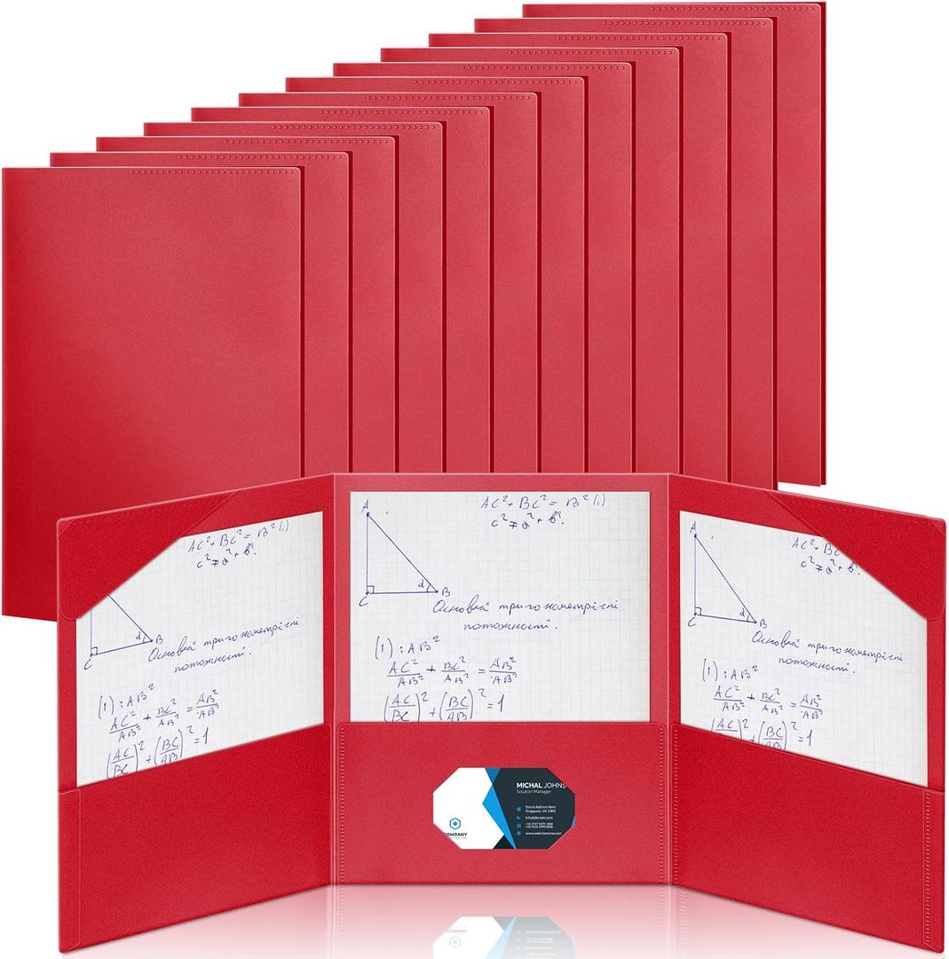 Tenceur 24 Pcs Bulk Plastic Trifold Folders with 3 Pockets, Red