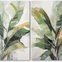 Botanical Wall Art Set Hand Painted, for Living Room plant wall art,Green Tropical Plant Leaf Wall Decor, Modern Banana Leaf Wall Painting, for Bedroom, Dining Room, Office - 12x20 Inch 2pack, 20W"12H"2Pcs
