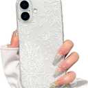 NITITOP Compatible for iPhone 17 Case Cute Clear Floral Flower Pattern for Girls Women Soft TPU Full Camera Lens Shockproof Protective Phone Cover - White