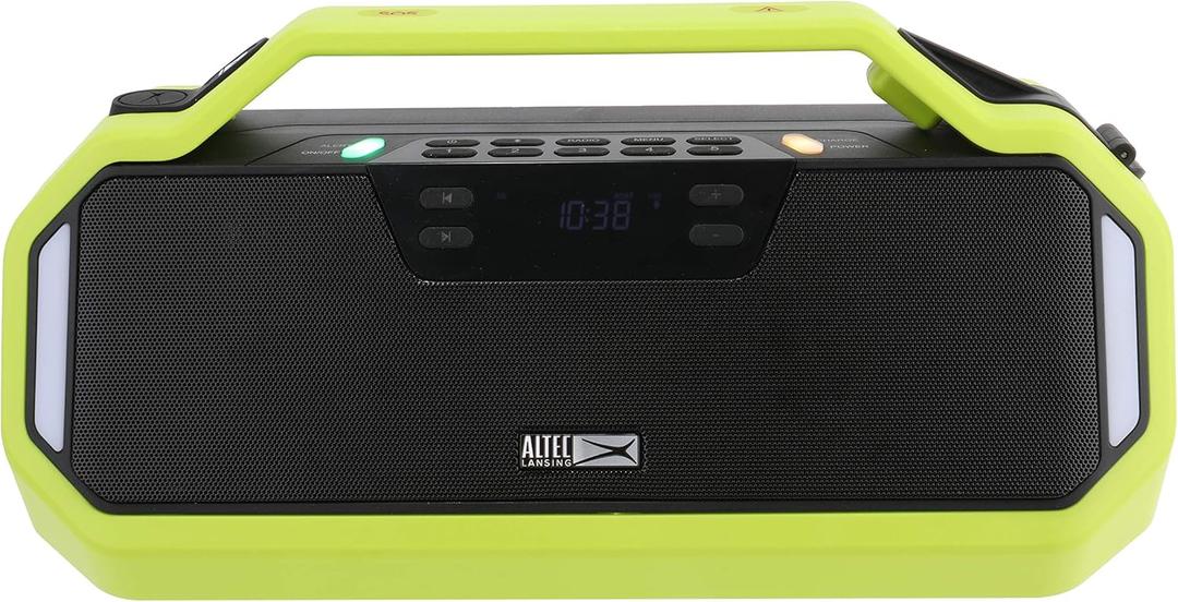 Altec Lansing StormChaser Rechargeable Emergency Radio, Portable Bluetooth Speaker with NOAA AM FM for Weather Alerts, Solar Powered Survival Speaker with Cellphone USB Charger, LED Camping Flashlight