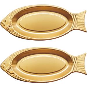 2 Pieces Fish-shaped Serving Platter Stainless Steel Serving Tray Dessert Appetizers Fruit Vegetable Snack Dish (35cm)