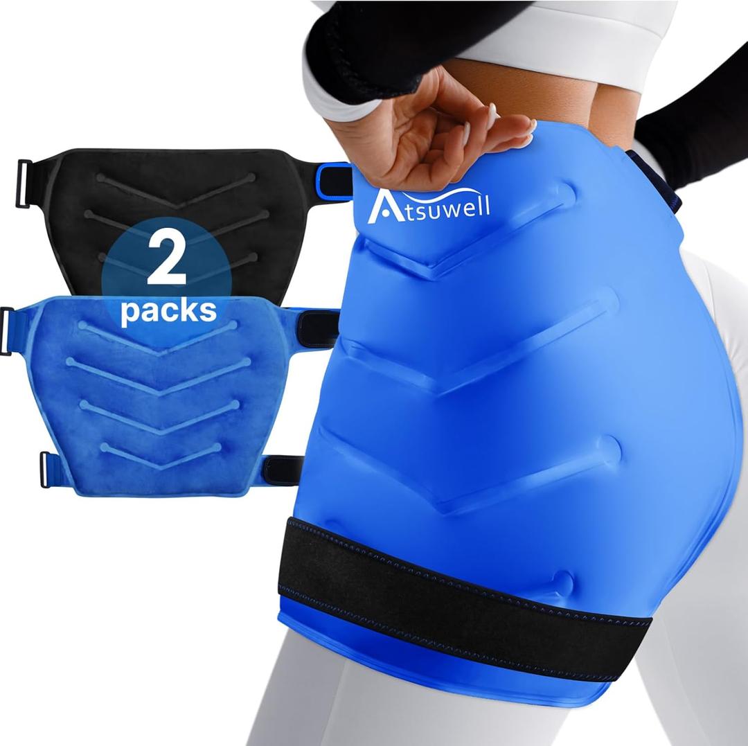 Atsuwell Extra Large Hip Ice Pack Wrap, Reusable Gel Ice Packs for Hip, Soft Plush Lined Cold Compress for Back, Thigh, Leg, Flexible Hip Ice Wrap for Care Package, 2 Packs
