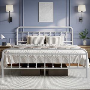 Novilla Metal King Size Bed Frame - Modern Minimalist Victorian Style with Headboard/Footboard, Heavy-Duty Steel Slats/Underbed Storage/No Box Spring Needed/Easy Assembly/Noise Free/White