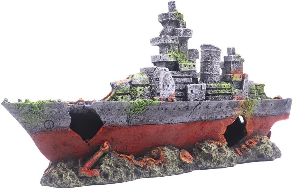 Ulifery Aquarium Shipwreck Sunken Pirate Ship, Submarine Fish Tank Decorations Resin Battleship for Betta Extra Large XL for 55-75 Gallon Tank