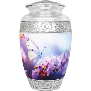 Urn for Ashes for Women or Man, Cremation Urns for Human Ashes Adult Female and Male, Funeral Decorative Urns, Burial Urn, Hand Engraving, Blue Butterfly & Pink Flower - Large Full Size