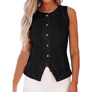luvamia Denim Vest for Women Sleeveless Strechy Jean Vest Top Button Down Crewneck Casual Summer Western Waistcoat
XL