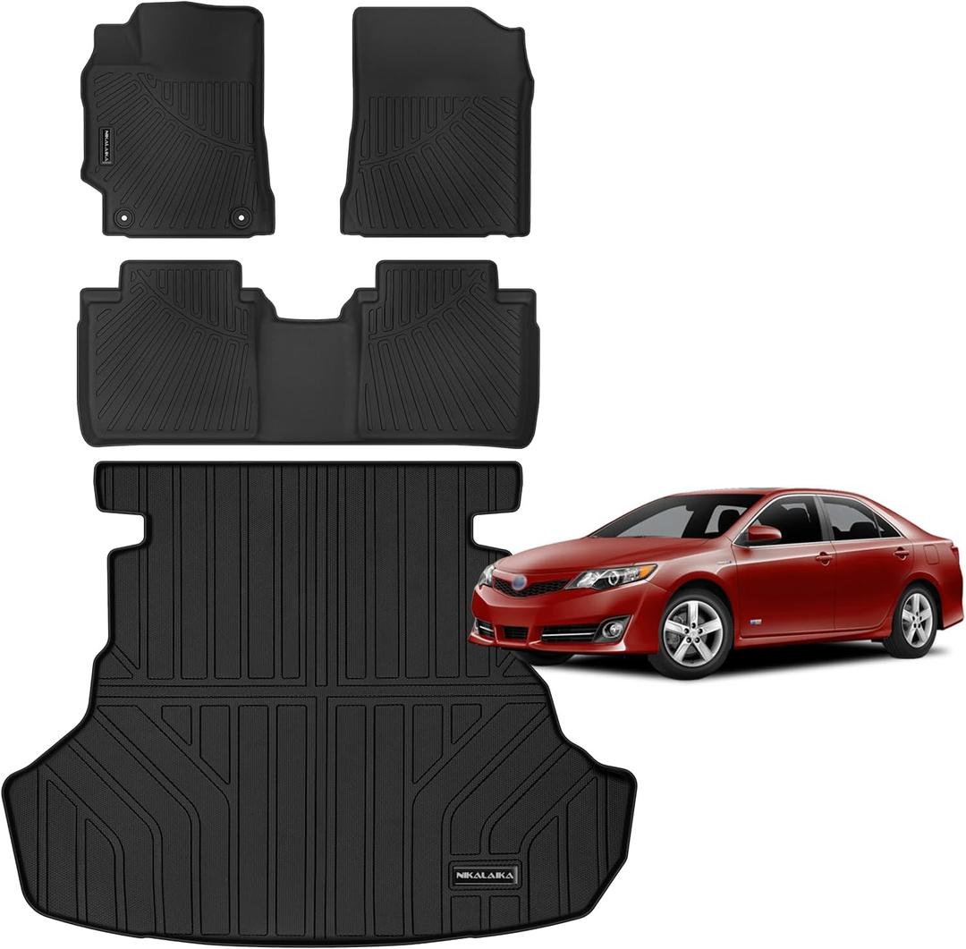 Floor Mat & Cargo Liners for 2012-2017 Toyota Camry (Not Fit Hybrid) All Weather Protection TPE Rubber Full Set Floor Liners & Trunk Mat 2017 Camry Accessories