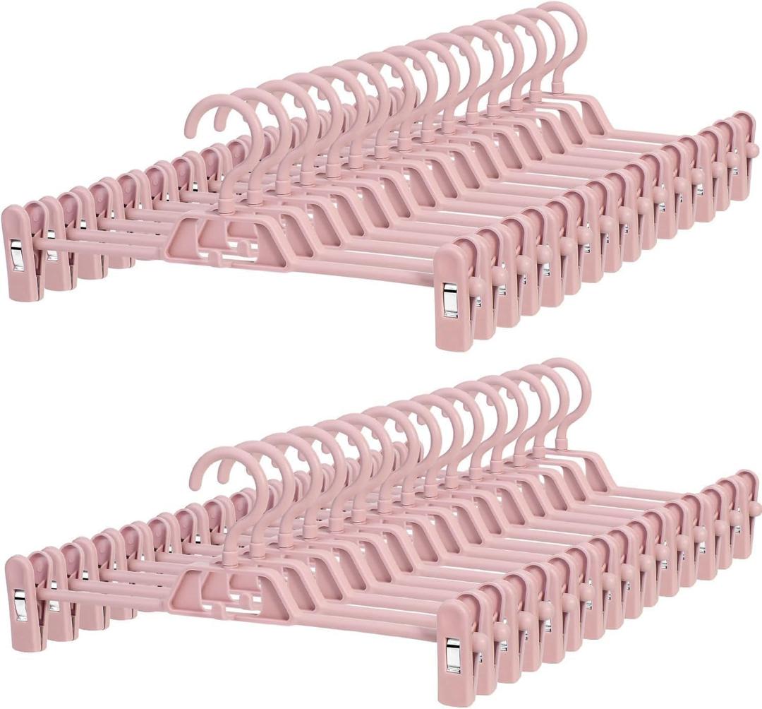 Plastic Pants Hangers with Clips for Women 30 Pack  POZEAN Pant Hanger with Stackable Non-Slip Clip for Skirt, Shorts, Jeans, Kids Clothes, Coat | Space Saving, Slim & Multi-Purpose(Pink)