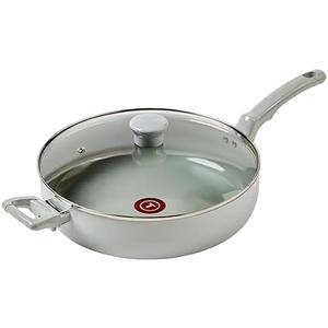 T-fal Refresh Ceramic Nonstick Saute Pan with Lid 5 Qt, Made without PFOA and PTFE, Oven and Broiler Safe up to 350°F Cookware, Frying Pan, Stay-Cool Handle, Skillet Pots and Pans, Moon Grey