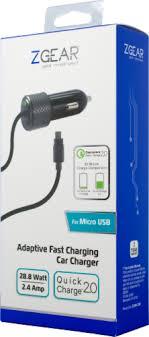 ZGear 28.8-Watt 2.4-Amp Adaptive Fast Charging Car Charger for Micro USB - Black