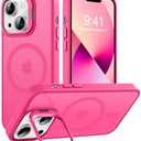VoBoEo Magnetic for iPhone 13 Case & iPhone 14 case, Compatible with Magsafe, Built-in Stash Stand, Matte Scratch-Resistant Back Cover Shockproof Phone Case for iPhone 13/ iPhone 14, Hot Pink